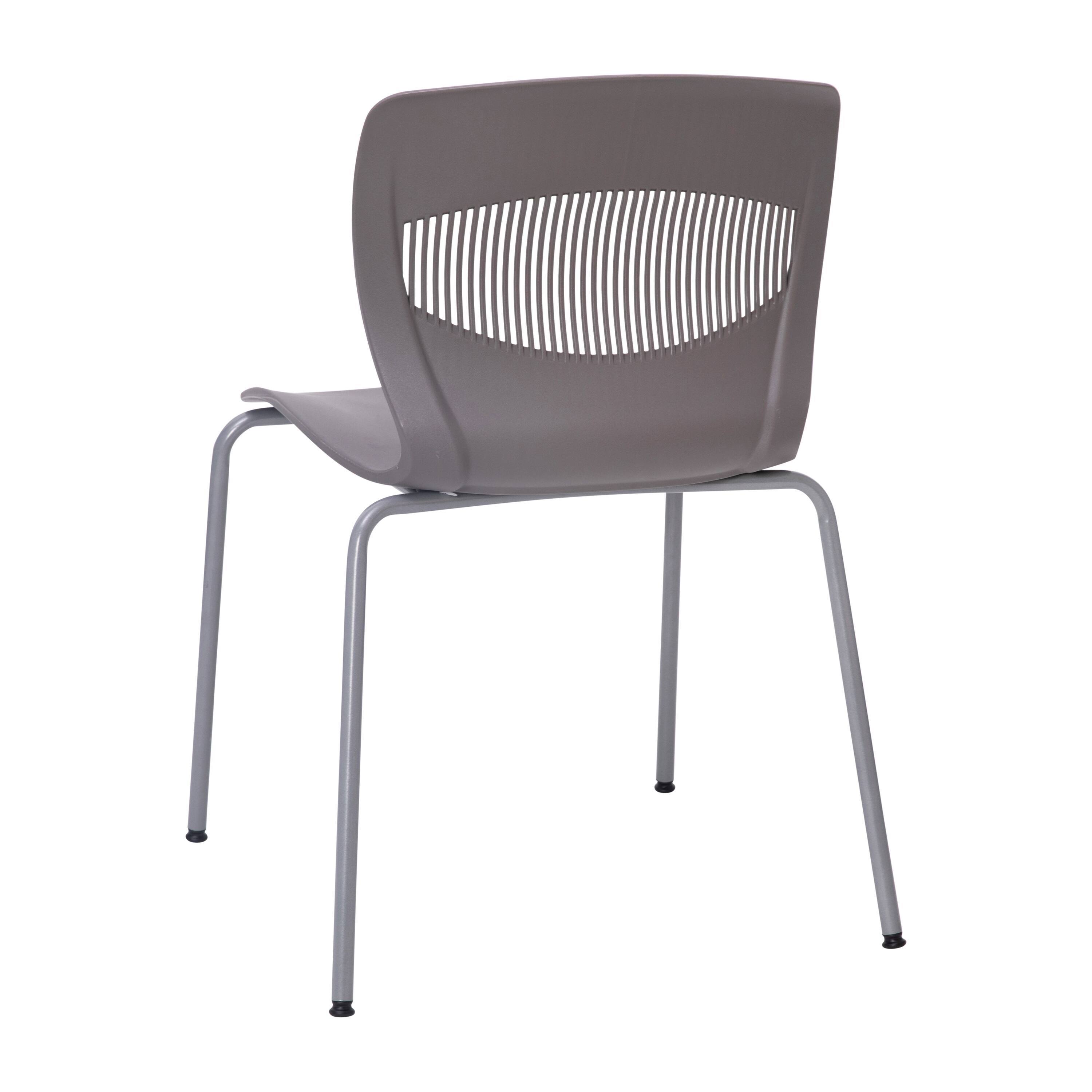 Alt View 8. Emma + Oliver - Heavy Duty 770 lb. Capacity Plastic Stack Chair with Steel Sled Base - Gray.
