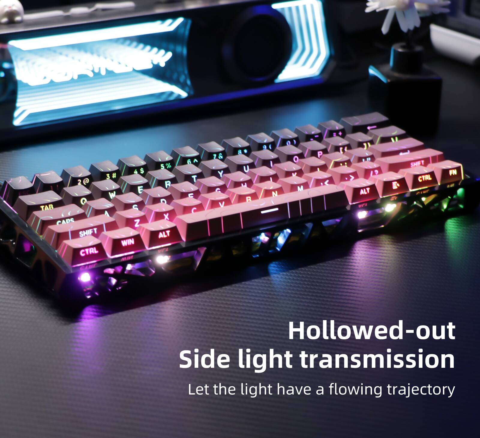 Hollowed-out Side light transmission  
Let the light have a flowing trajectory