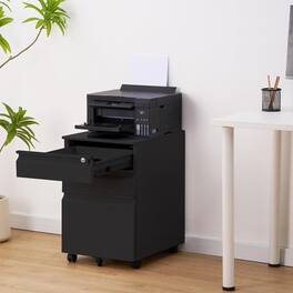 GARVEE - 3-Drawer Mobile File Cabinet With Lock - Under Desk Rolling Filing Storage - Black