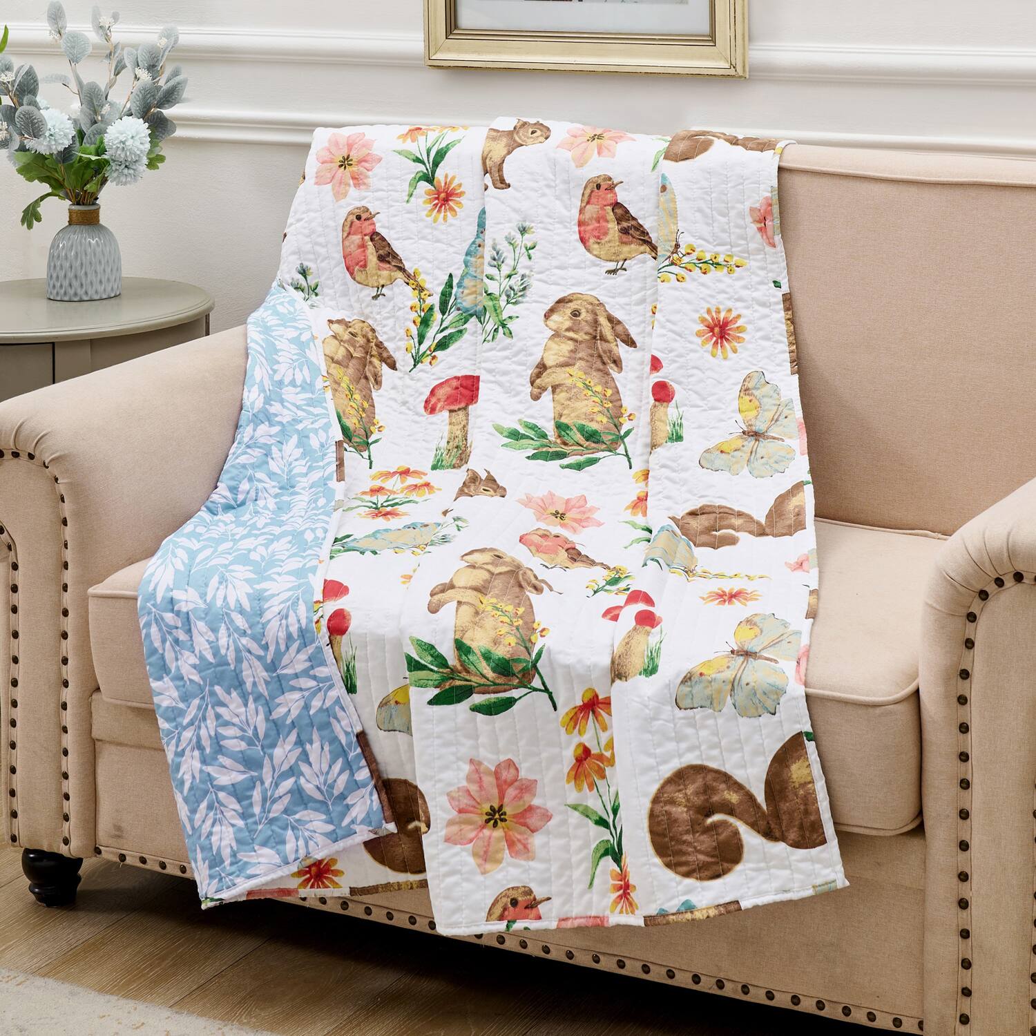 Angle. Greenland Home Fashions - Greenland Home Fashion Willow 100% Brushed microfiber shell Reversible Accessory Throw Blanket 50" x 60" White - White.
