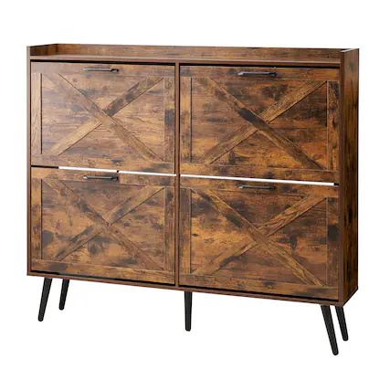Front. VEVOR - Shoe Cabinet with 4 Flip Drawers, Farmhouse Shoes Storage Cabinet with Wood Legs and Anti-Tipping Device - Brown.