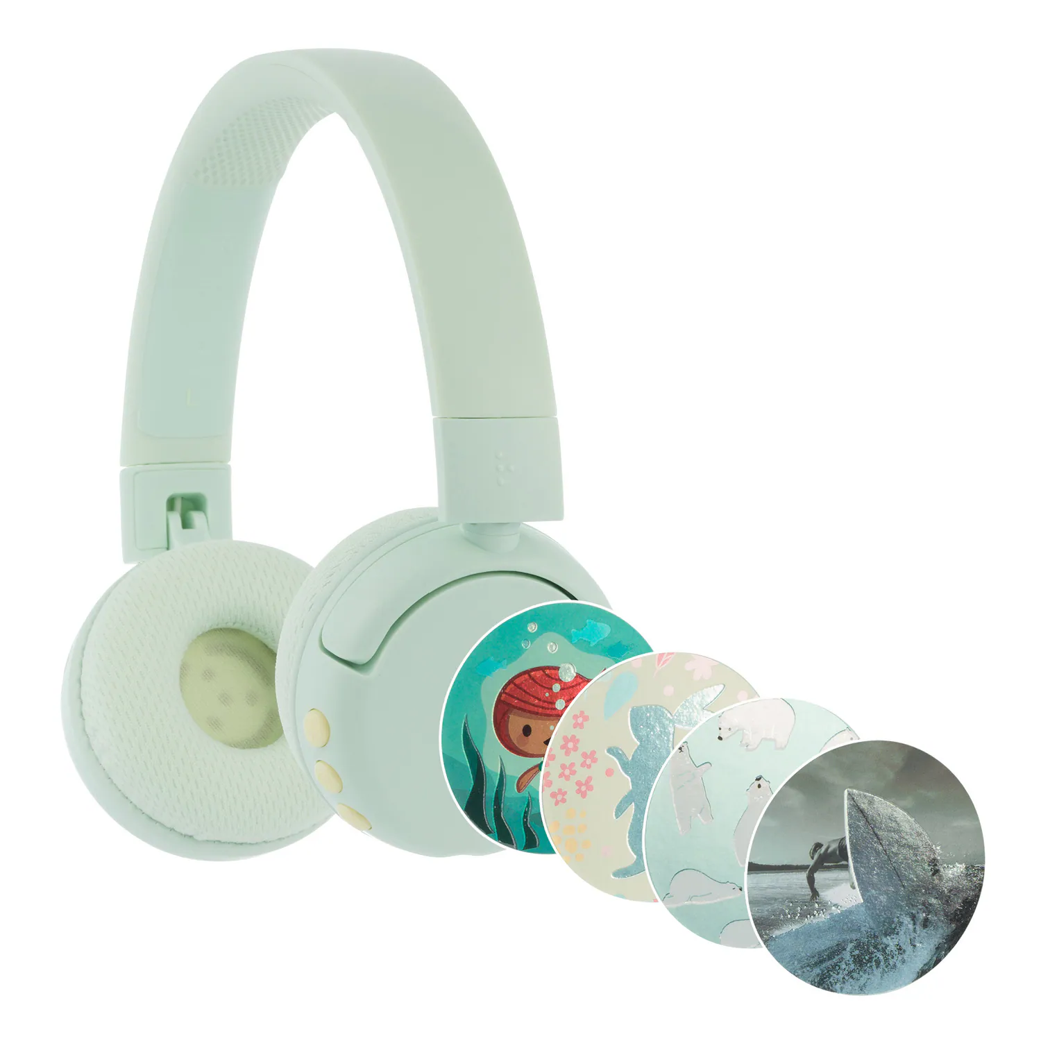 Front. ONANOFF - Onanoff Bt-bp-pop-fun-gr Pop Fun Foldable Bluetooth Kids Headphone With Microphone, Safeaudio Volume Limiting (green) - Green.