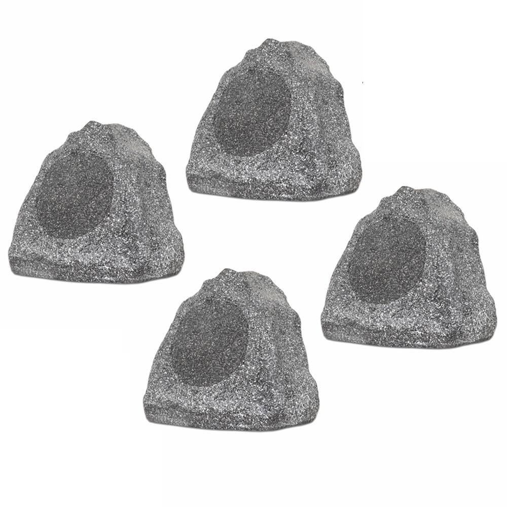 Theater Solutions by Goldwood - 4R6G Outdoor 6.5" Rock 4 Speaker Set for Deck Pool Spa Yard Garden - Granite Gray