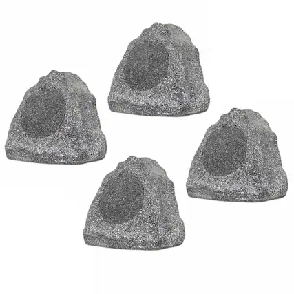 Front. Theater Solutions by Goldwood - 4R6G Outdoor 6.5" Rock 4 Speaker Set for Deck Pool Spa Yard Garden - Granite Gray.