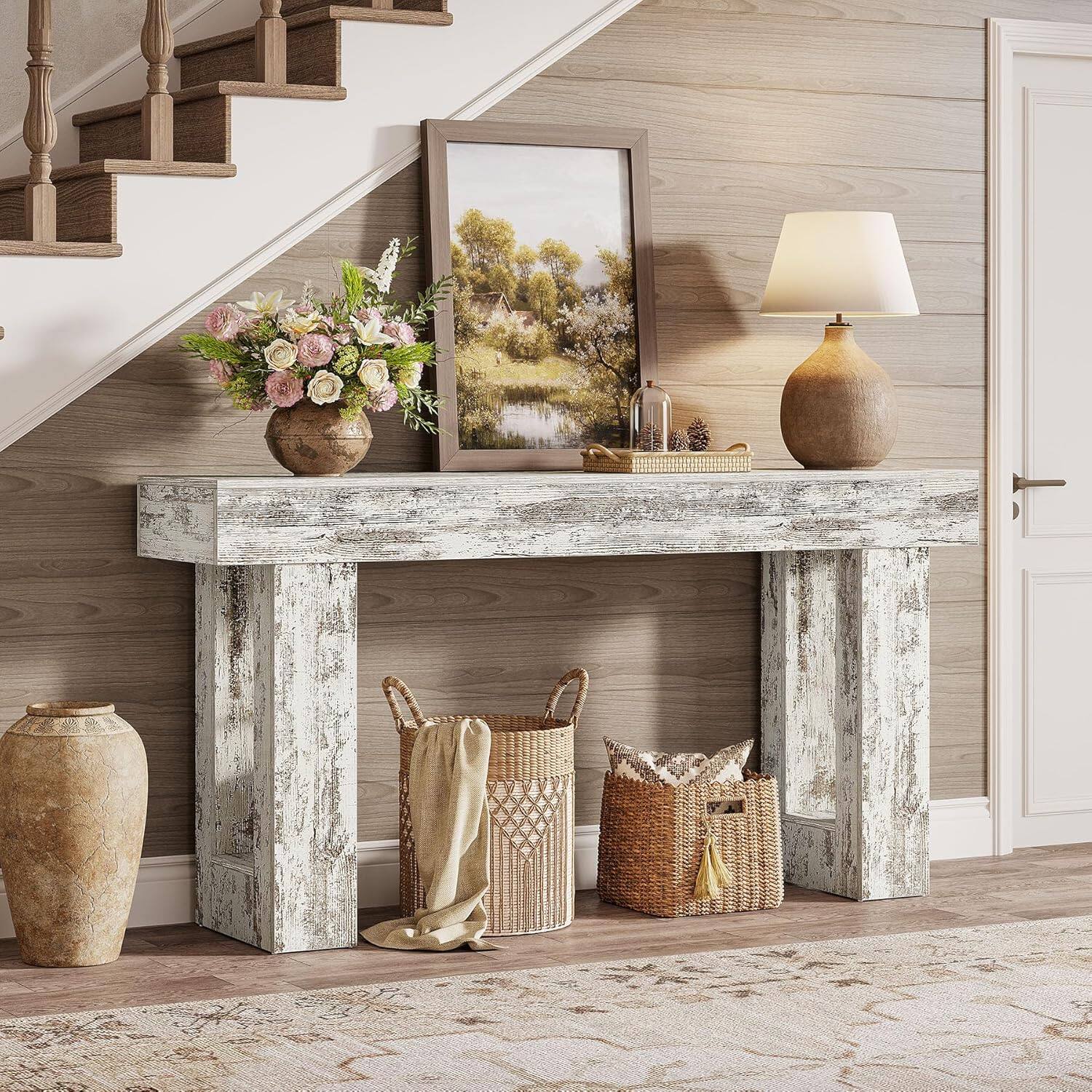Alt View 2. Tribesigns - Console Table with Engineered Wood Construction and Rectangular Top for Entryway, Hallway and Living Room - White.