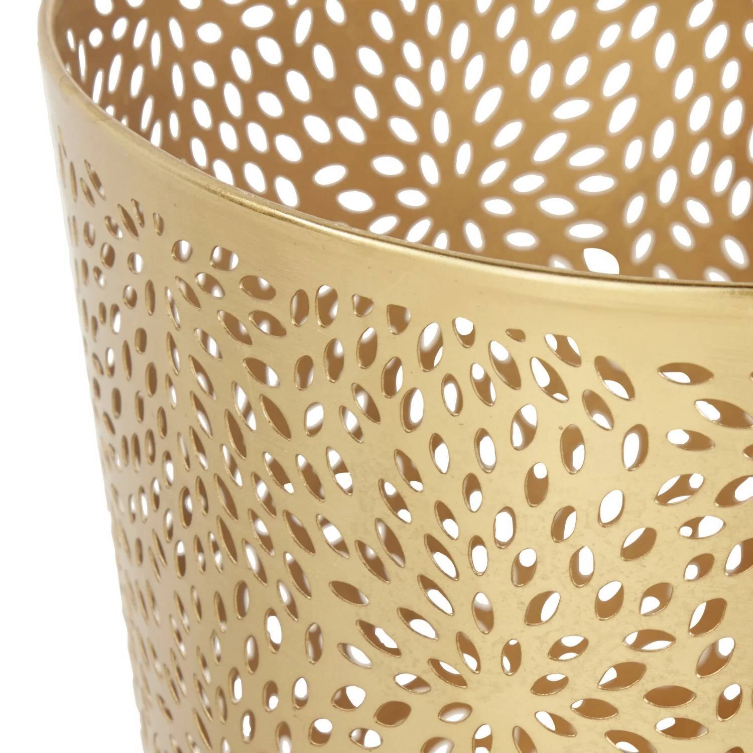 Back. Hivvago - 1.3 Gallon Round Perforated Copper Gold Metal Waste Basket Trash Can - Copper Gold.