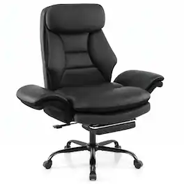WELLFOR - 400 LBS Ergonomic Big and Tall Office Chair with Faux Leather - Black