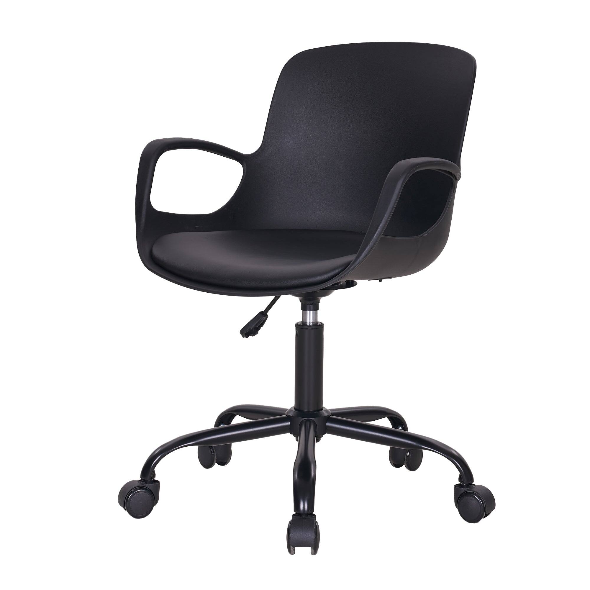 Front. Vecelo - PU Leather Office Chair with Adjustable Height - 360° Swivel Wheels, Ergonomic Desk Chair, Black Computer Chair - Black.