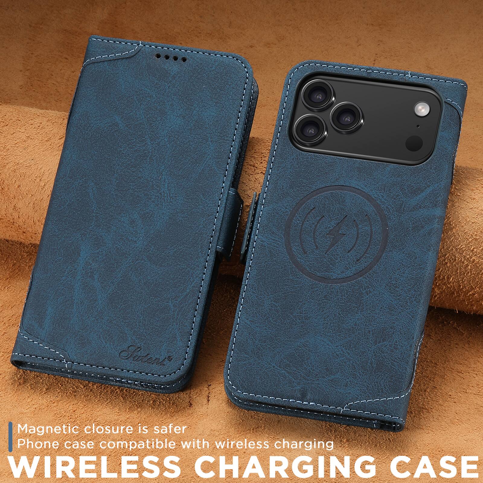 Magnetic closure is safer  
Phone case compatible with wireless charging  
WIRELESS CHARGING CASE