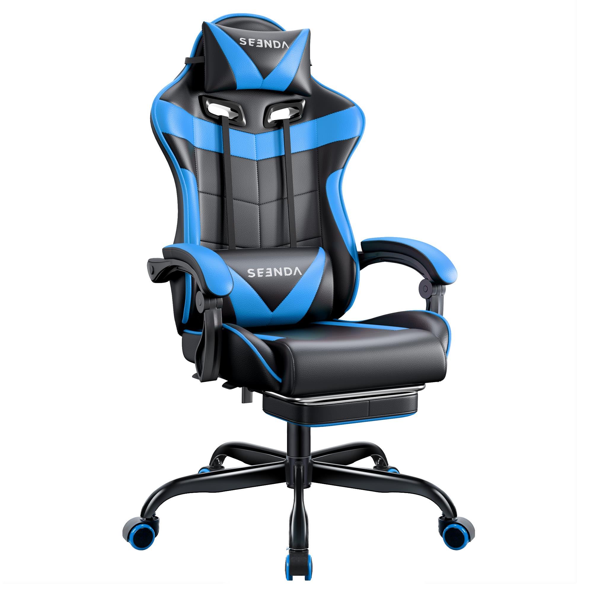 SEENDA - Gaming Chair, Video Game Chair with Footrest and Lumbar Support, Ergonomic Computer Chair Height Adjustable - Blue
