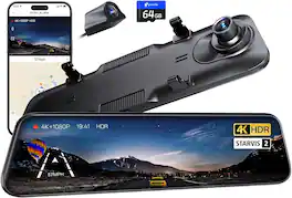 pelsee - 4K Mirror Dash Cam Front/Rear, STARVIS 2, 5.8G WiFi, ADAS, Voice Control, Color Night Vision, 64GB Card - Black