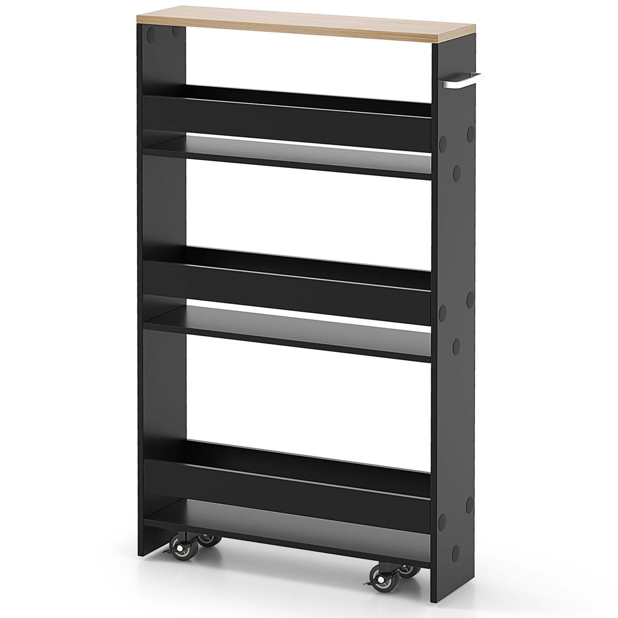 Alt View 9. Costway - Costway Rolling Kitchen Slim Storage Cart Mobile Shelving Organizer with Handle Black - Black.