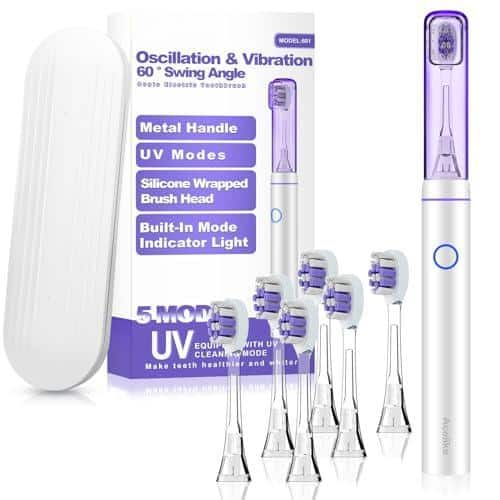 Cozy Serene - Metal Electric Toothbrush With Uv Mode Vibration And Oscillation For Adults 6 Brush Heads & Travel - Silver