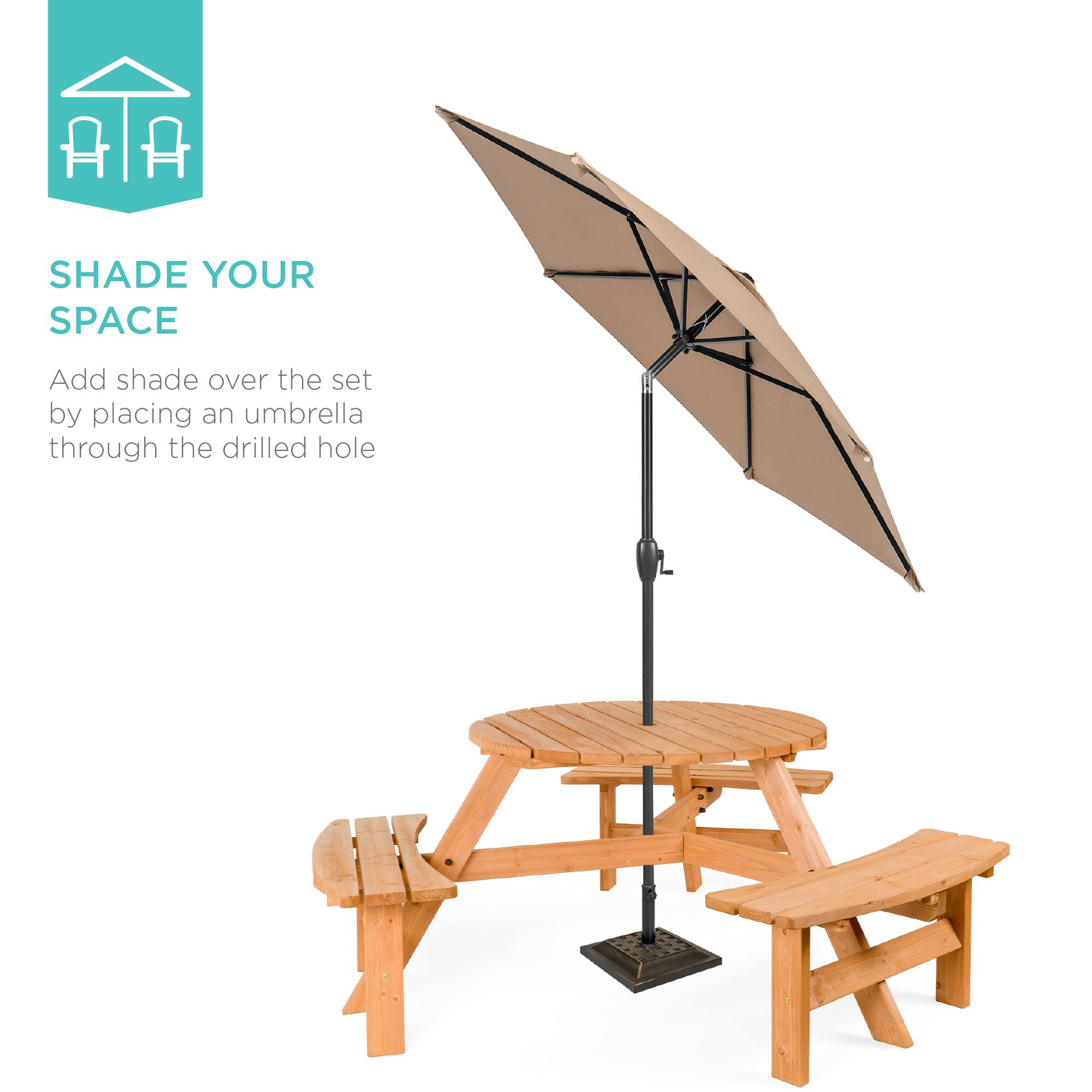 SHADE YOUR SPACE

Add shade over the set by placing an umbrella through the drilled hole