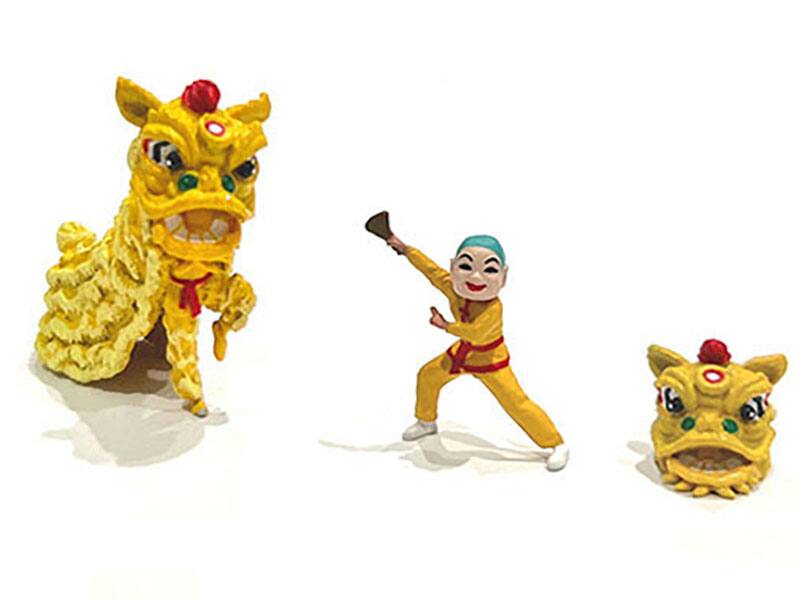 Alt View 1. American Diorama - "Lion Dance 2" 4 piece Figure Set Limited Edition to 2400 pieces Worldwide for 1/64 Scale Models by American Diorama.