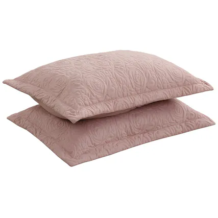 Front. MarCielo - 2-Pack Embroidered Solid Color Pillow Shams Polyester - Teacup Rose.