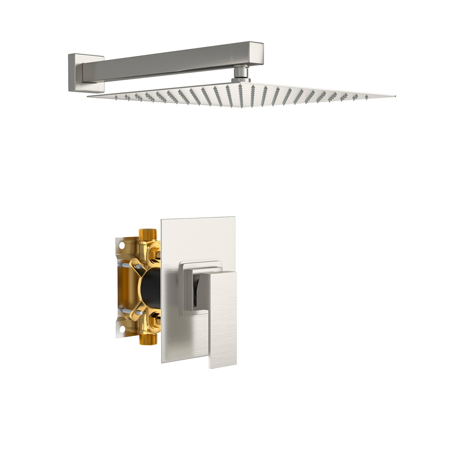 Front. Lordear - 10-Inch Square Rainfall Shower System with Pressure-Balancing Valve, Wall-Mounted in Brushed Nickel - Brushed Nickel.