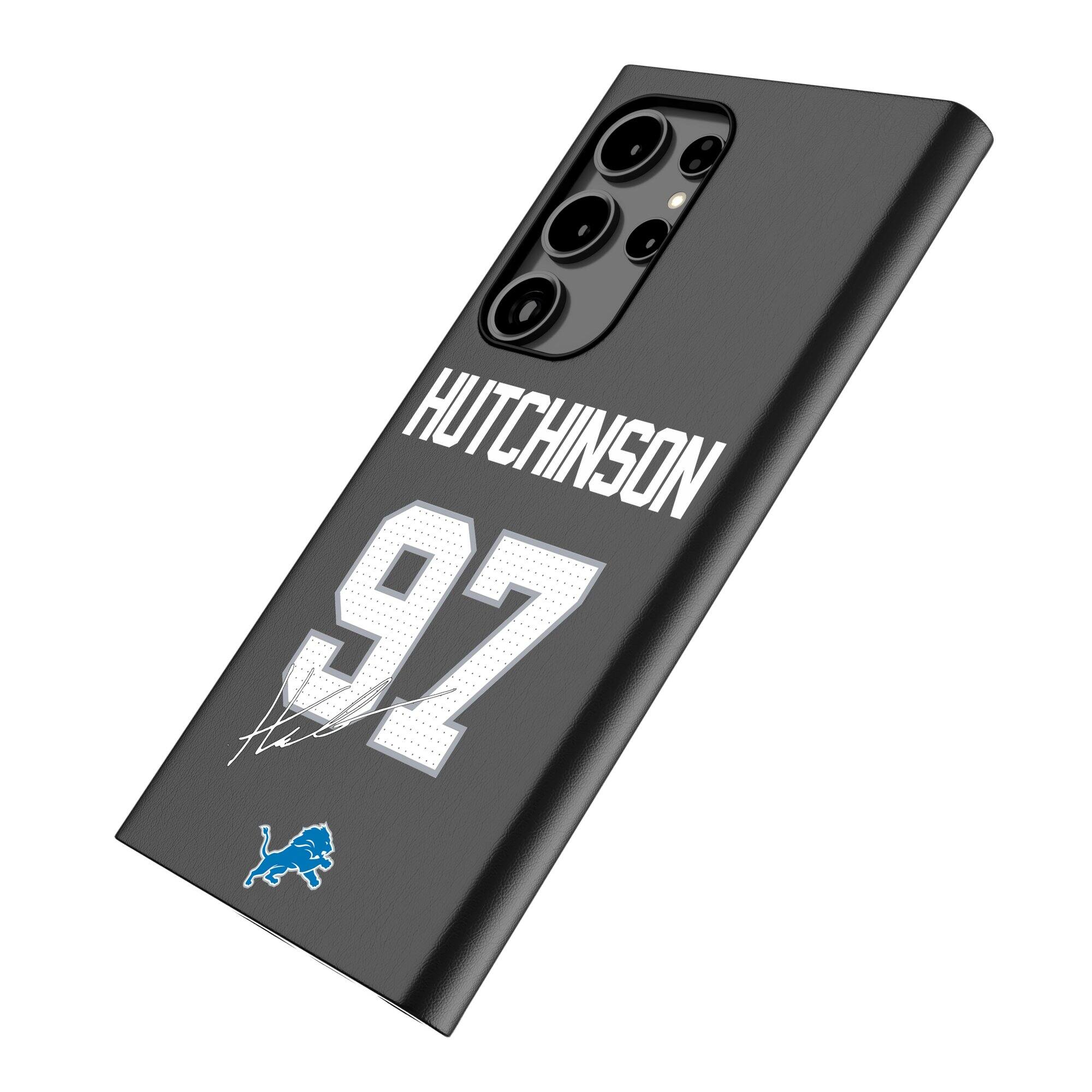 Alt View 1. Keyscaper - Aidan Hutchinson Black Detroit Lions Galaxy Magnetic Bump Case - S24 - Black.