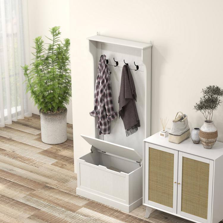 Alt View 9. PULUZ - Hall Tree with Coat Rack, Storage, and Sitting Bench - Cream White.