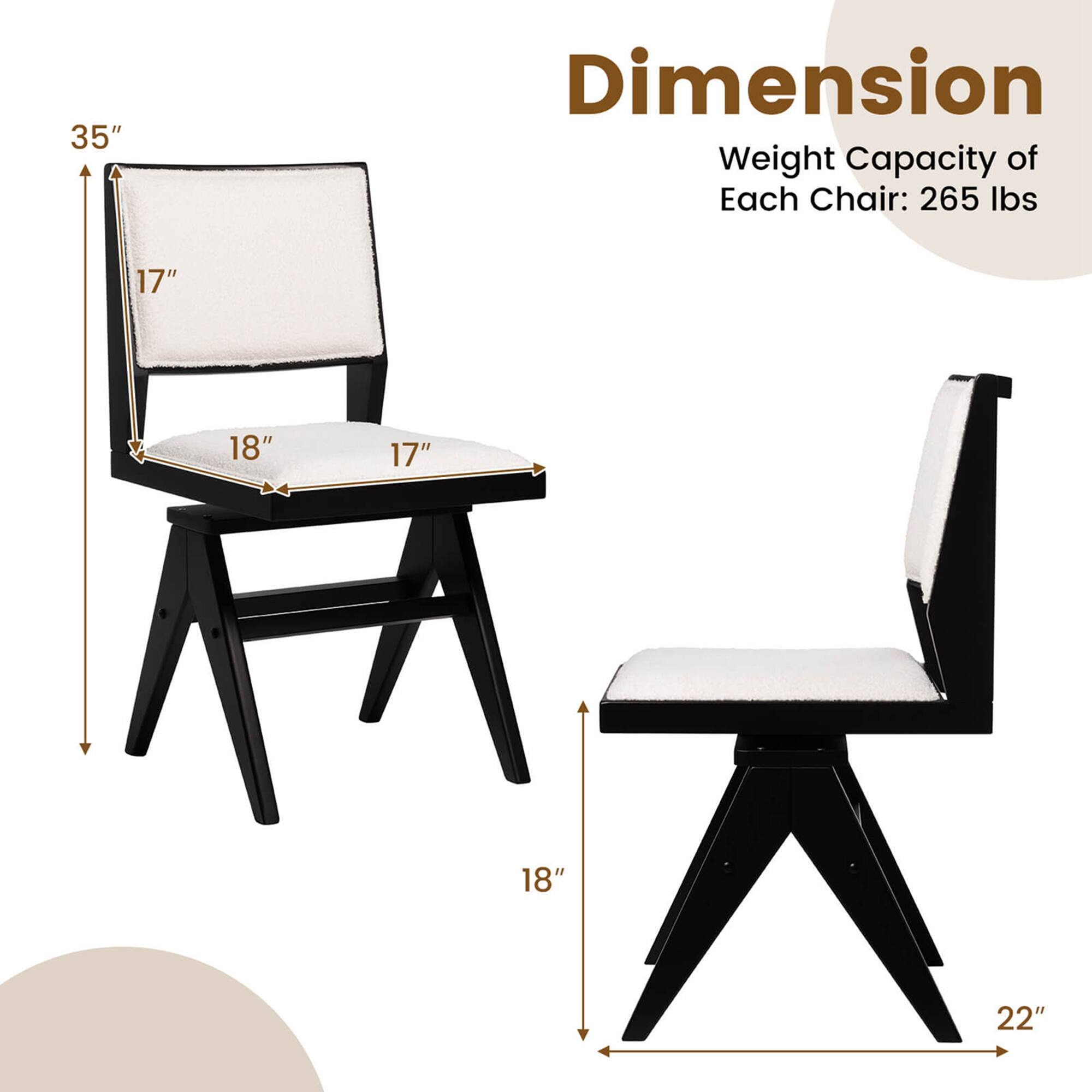 Dimension Weight Capacity of Each Chair: 265 lbs 17" 18" 17" 18" 22"