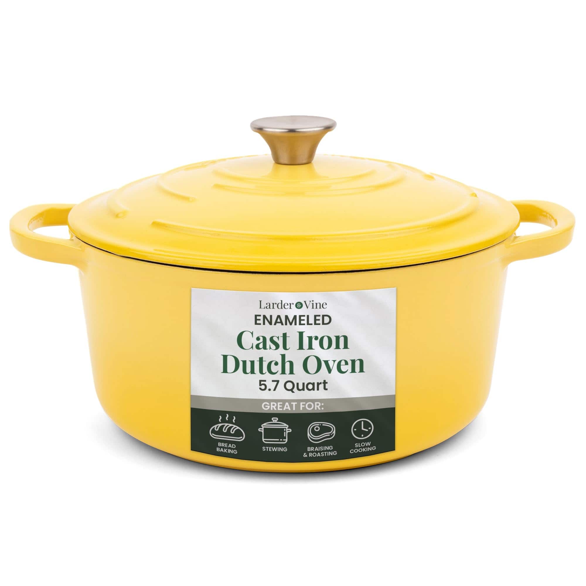 Larder & Vine - 5.7 qt Enameled Cast Iron Dutch Oven with Lid - Limoncello