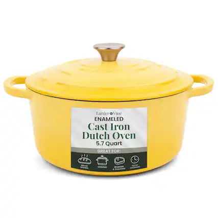 Larder Vine ENAMELED Cast Iron Dutch Oven 5.7 Quart GREAT FOR: BAKING, STEWING, SLOW BRAISING, COOKING & ROASTING