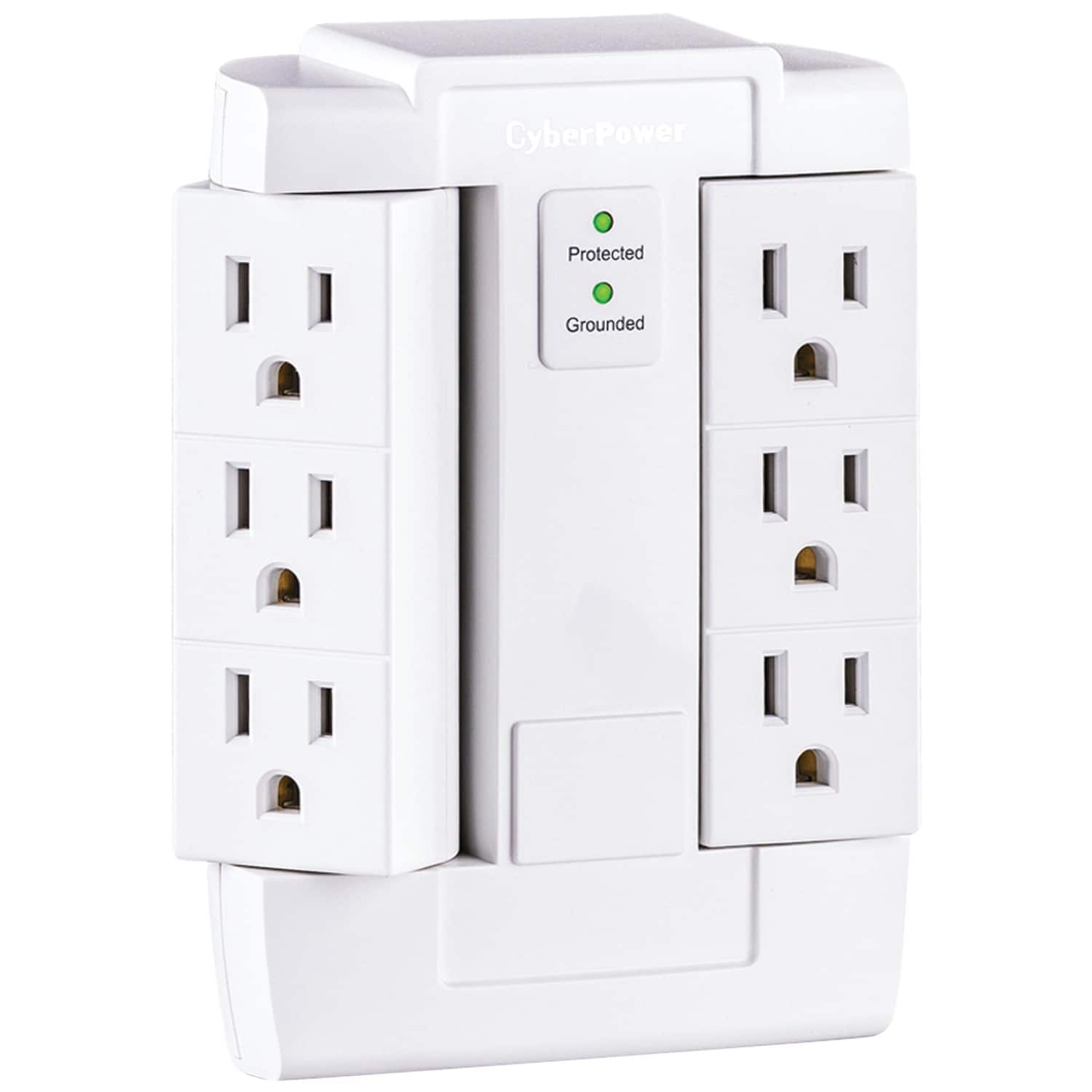 CyberPower - 6-AC Swiveling Outlet 900-Joules Essential Series Surge Protector Wall Tap, CSB600WS - White