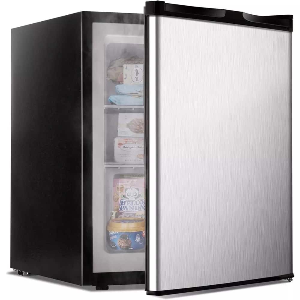 Euhomy - 2.1 Cu.ft Compact Single-Door Upright Freezer - Reversible Stainless-Steel Door, Ideal for Home/Dorm/Apartment - Silver