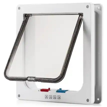 Front. Dazzed Corner - 4 Way Locking Cat Flap Door 9.92" x 9.25" Large Cat Door for Interior Exterior Doors.