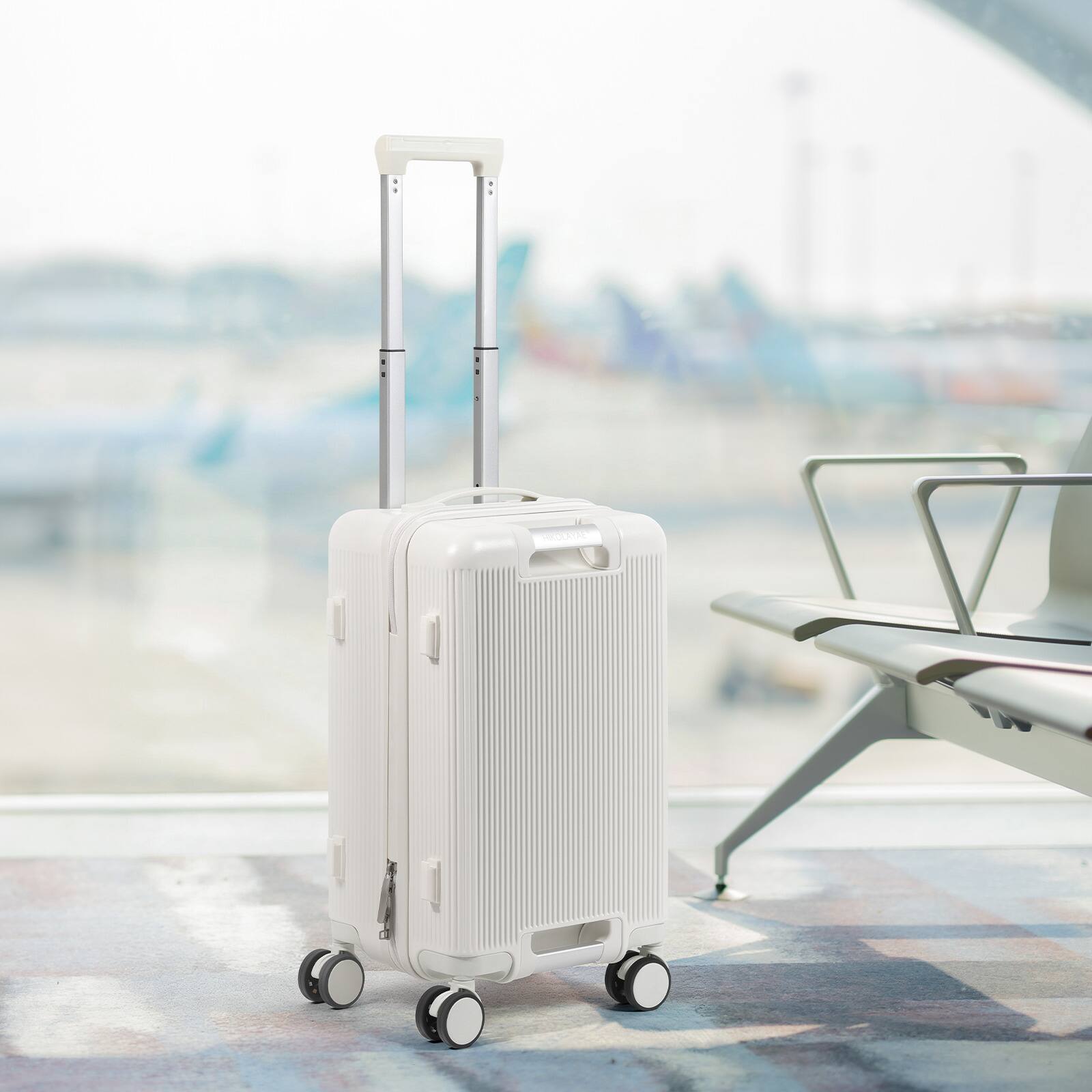 Alt View 3. Oumilen - 3 Piece White Luggage Set – 20" + 24" + 28" ABS Hardshell Suitcases, Spinner Wheels with TSA Lock - White.