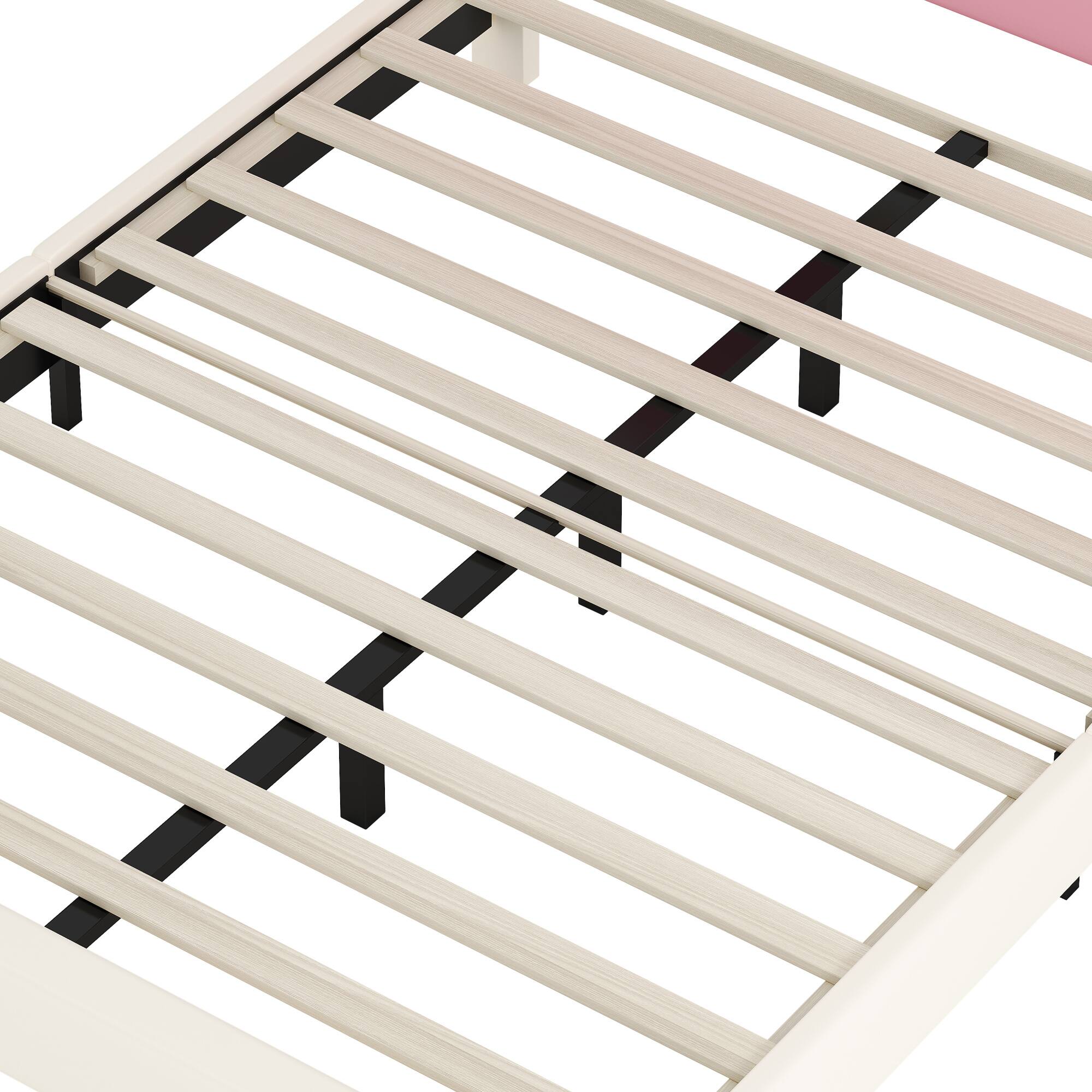 Alt View 4. GOODSILO - Full Size Upholstered Princess Bed with Crown Headboard and Footboard Platform Bed Frame - Cream.