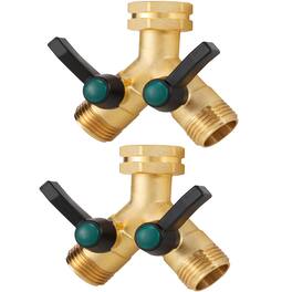 JETRANSPORT - Garden Hose Splitter 4-way Full Flow Outdoor Faucet Heavy Duty Brass Manifold Wiht Green Long Handle High Ada - Y-splitter high flow(2 pack)