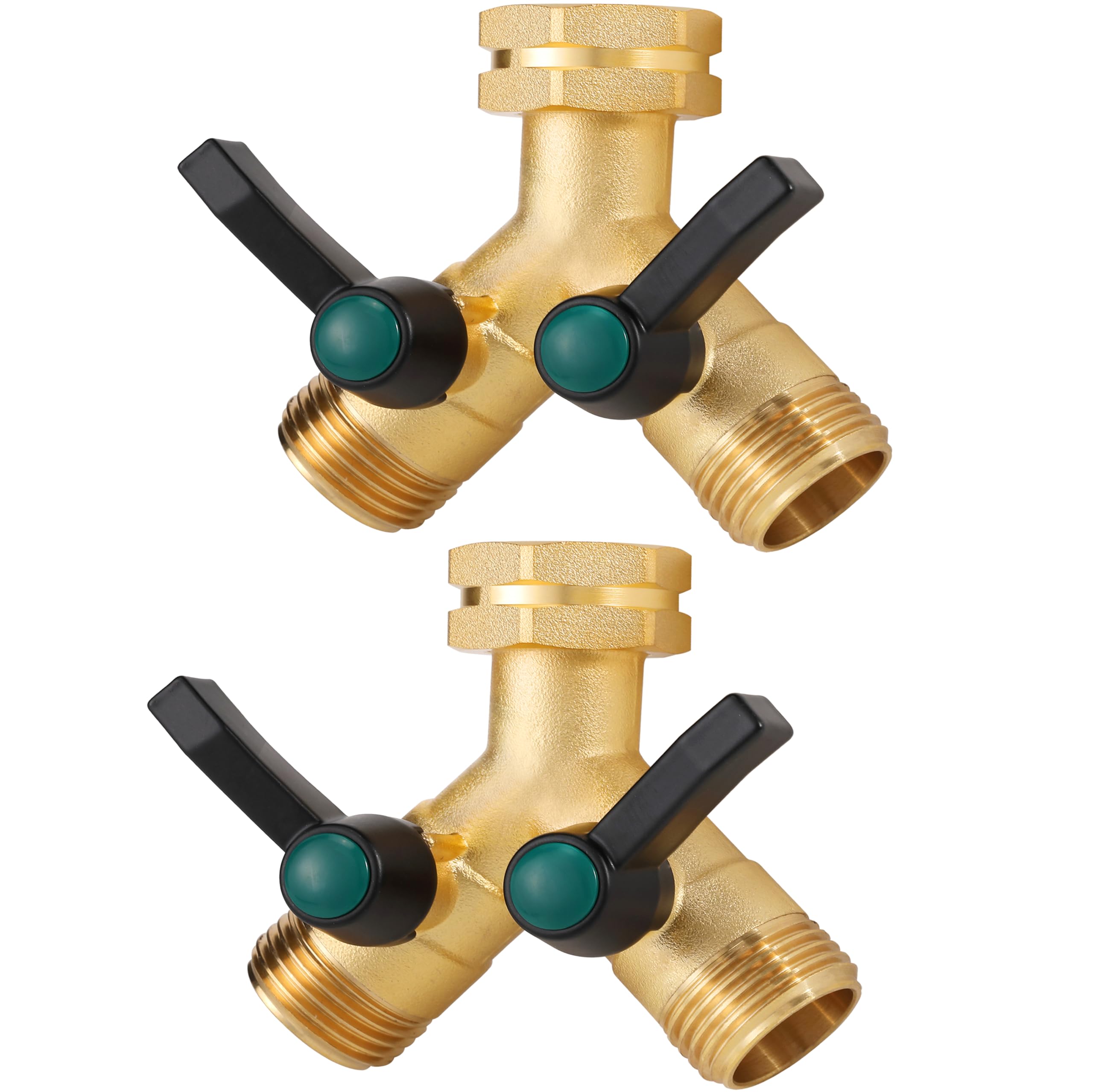 Front. JETRANSPORT - Garden Hose Splitter  4-way Full Flow Outdoor Faucet Heavy Duty Brass Manifold Wiht Green Long Handle High Ada - Y-splitter high flow(2 pack).
