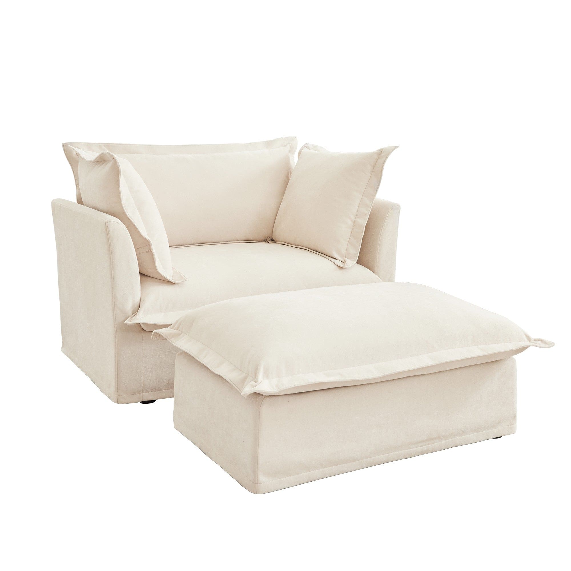 Boyel Living - Upholstered Slipcovered Deep Seat Armchair with Ottoman Chenille Fabric Cream - Cream