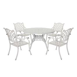 Mondawe - 5-Piece Cast Aluminum Dining Set with Round Table and 4 Checkered Weave Chairs - White