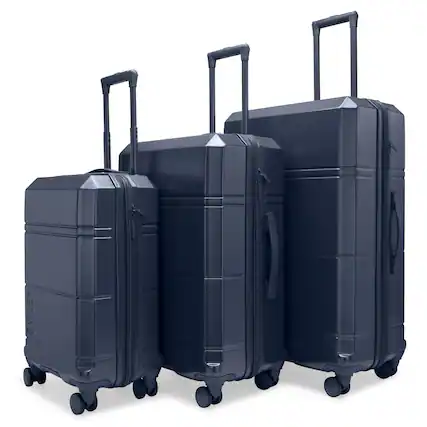 Front. Smiley World - SMILEY Cheerful Cruiser 3-Piece Expandable Hardside Spinner Luggage Set | Navy - Navy.