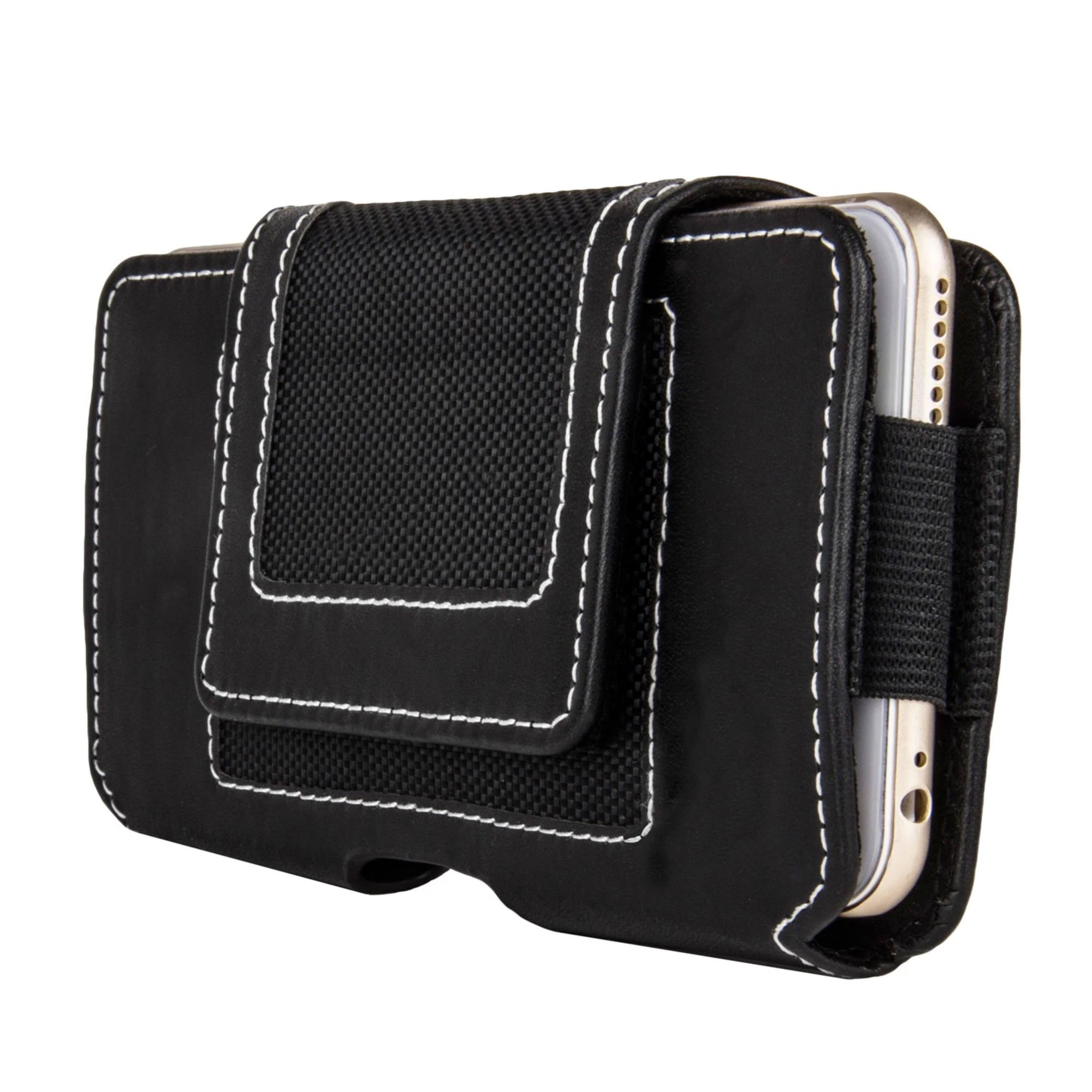 Angle. Kitcheniva - PU Belt Holster For 6.1″ Phones Shining Black - Shining Black.