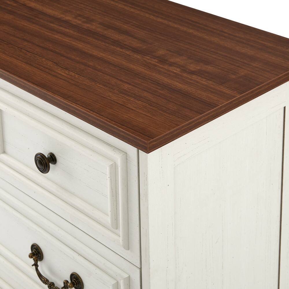 Alt View 2. Spaco - Spaco Farmhouse Rustic 5-Drawer Dresser, Vintage Wood Base, Storage Dressers Organizer for Bedroom Focused - Antique Brown+White.