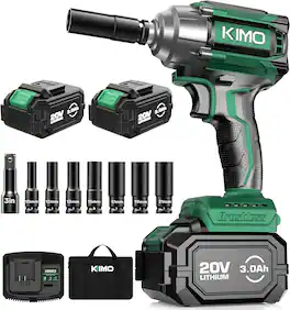 JETRANSPORT - Impact Wrench 1/2 Cordless 3000rpm 9-piece Drill & Driver Set 4 Sockets 406ft-lbs (550n.m) For Car Tires - 1/2” 3000mAH-2 Batteries