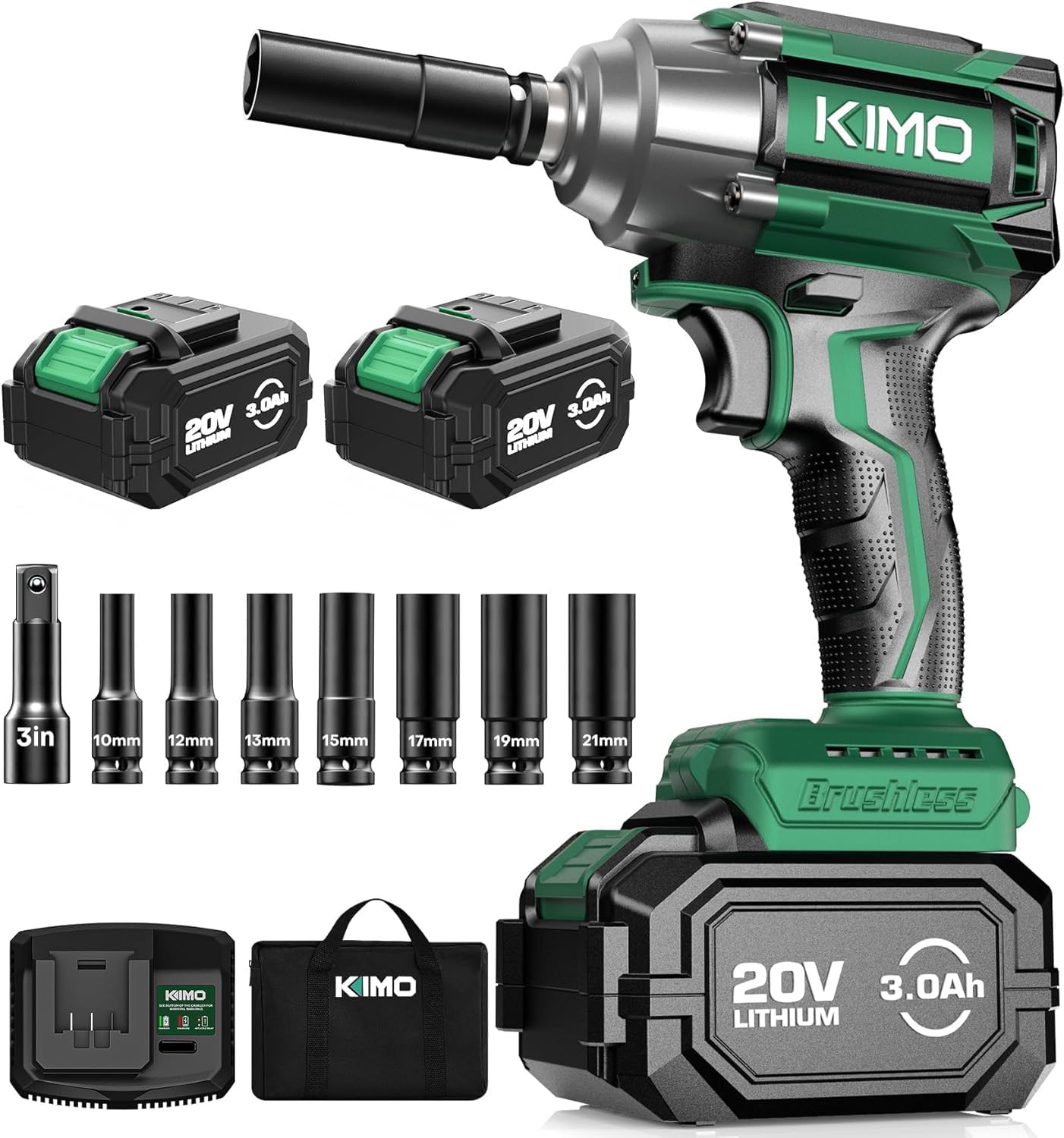 KIMO 20V 3.0Ah LITHIUM  
3in 10mm 12mm 13mm 15mm 17mm 19mm 21mm  
Brushless  
KIMO 8 B f  
KIMO 20V 3.0Ah LITHIUM