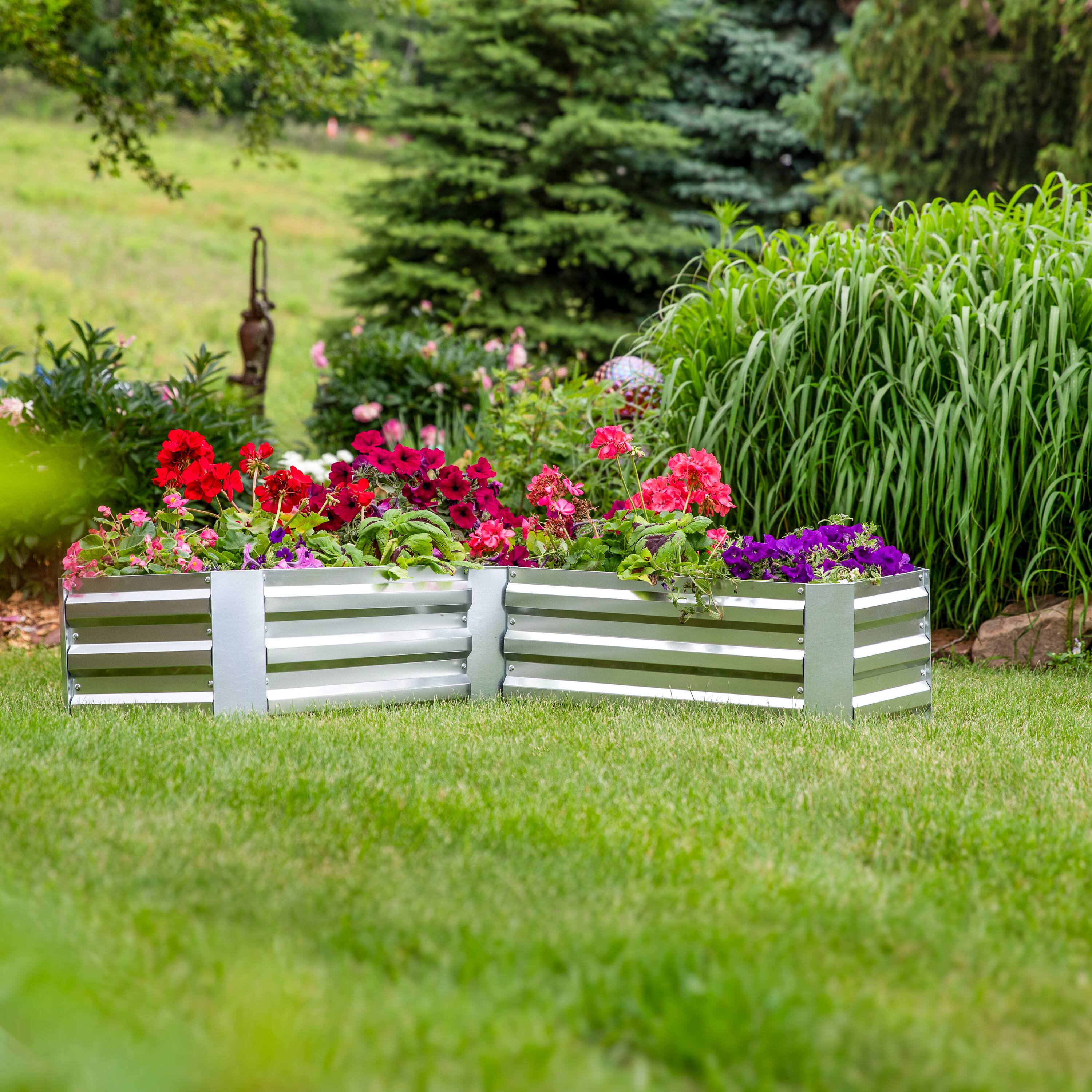 Alt View 9. Sunnydaze - Galvanized Steel L-Shaped Raised Garden Bed - Silver.