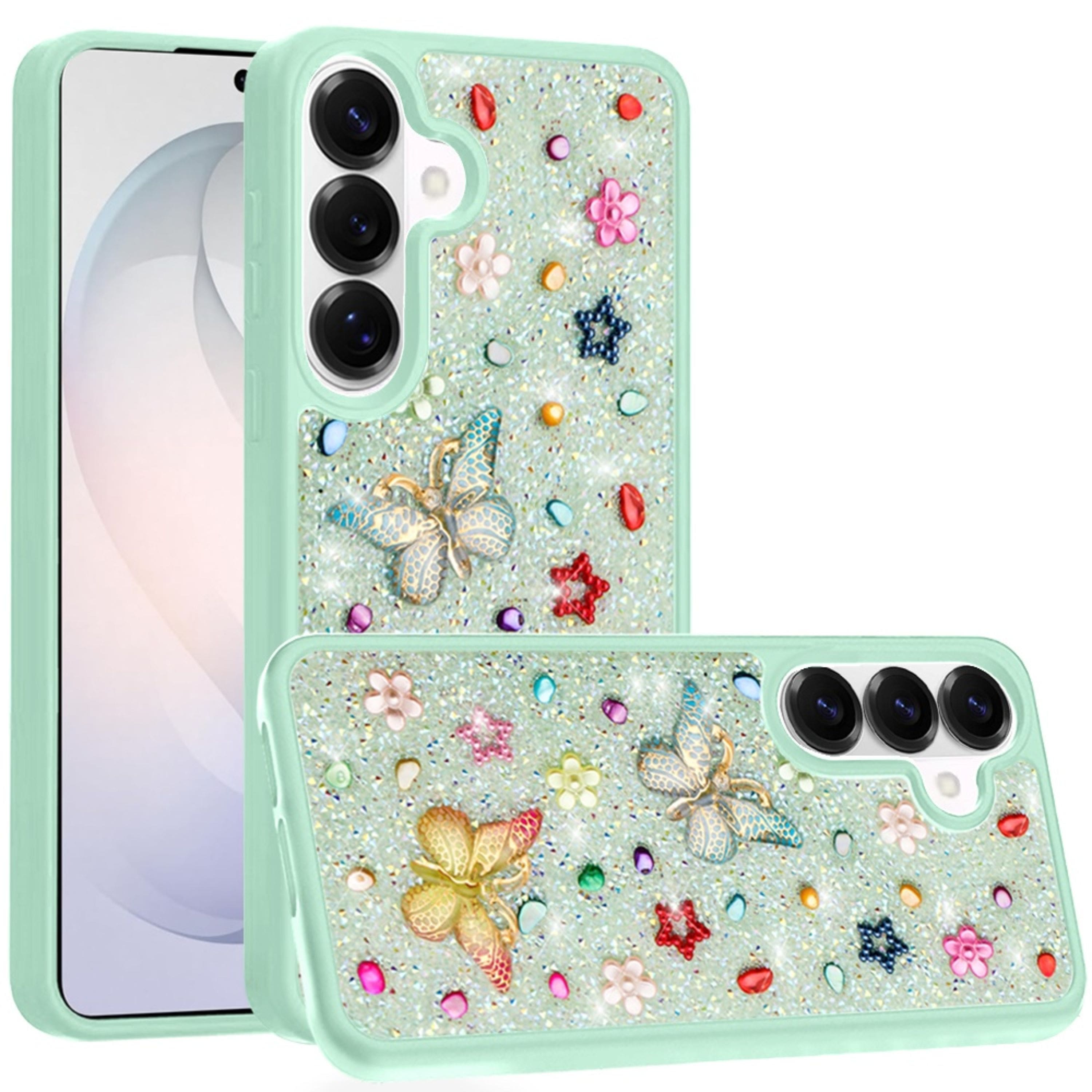 Kitcheniva - Butterfly 3D Jewel Glitter Phone Case With Tempered Glass For Samsung Galaxy S26 Teal - Teal Green price history on PriceWatchPro
