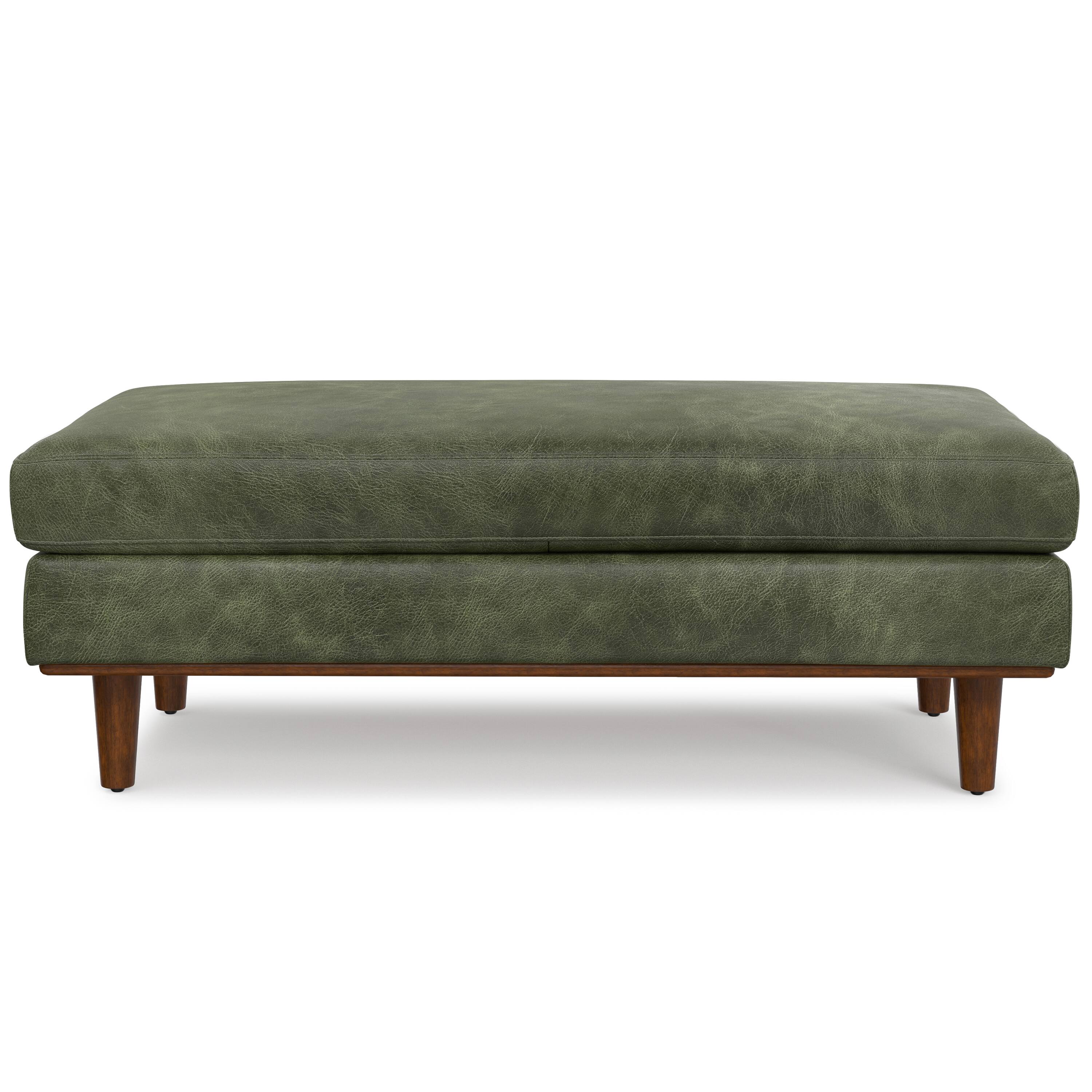 Left. Simpli Home - Morrison 49 inch Wide Mid-Century Modern Table Ottoman in Moss Green Genuine Leather - Moss Green.