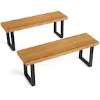 Front. Costway - Costway 2 PCS 48" Acacia Wood Bench for 2 with Metal Legs Adjustable Foot Pads for Entryway - Natural,Black.