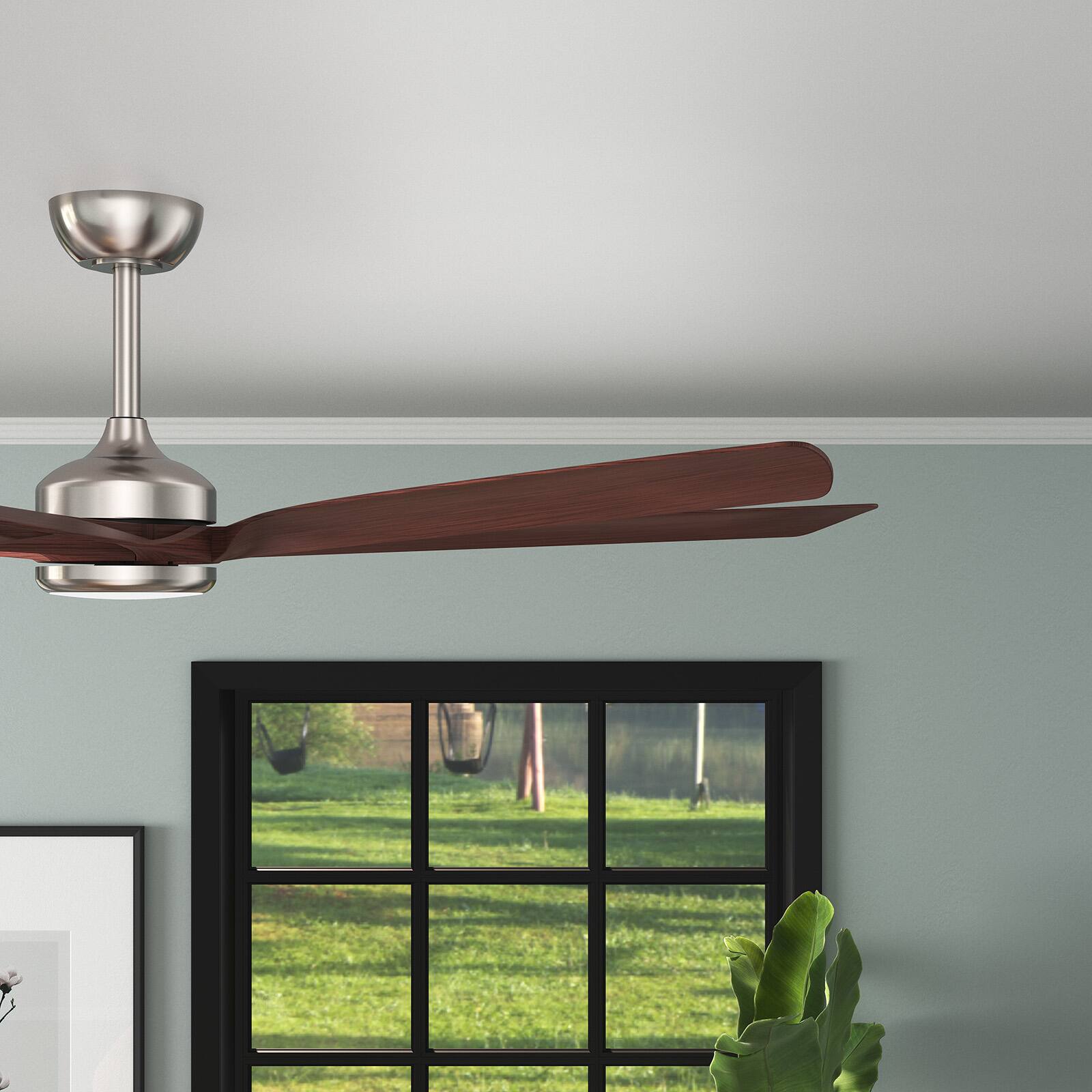 Alt View 5. Siljoy - 64" Modern Silent Ceiling Fan, Reversible DC Motor, 6 Speeds, Timer, Natural Wind, Remote & APP Control, Indoor Outdoor - Brushed Nickel.