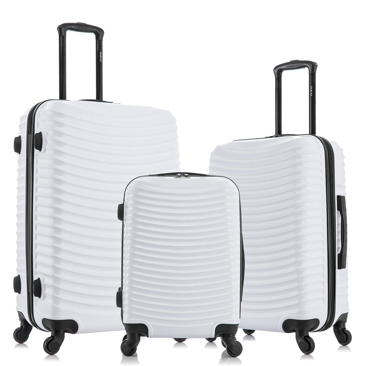 Angle. DUKAP - Adly Lightweight Hardside Spinner 3 Piece Luggage Set  20"/24"/28" - WHITE.