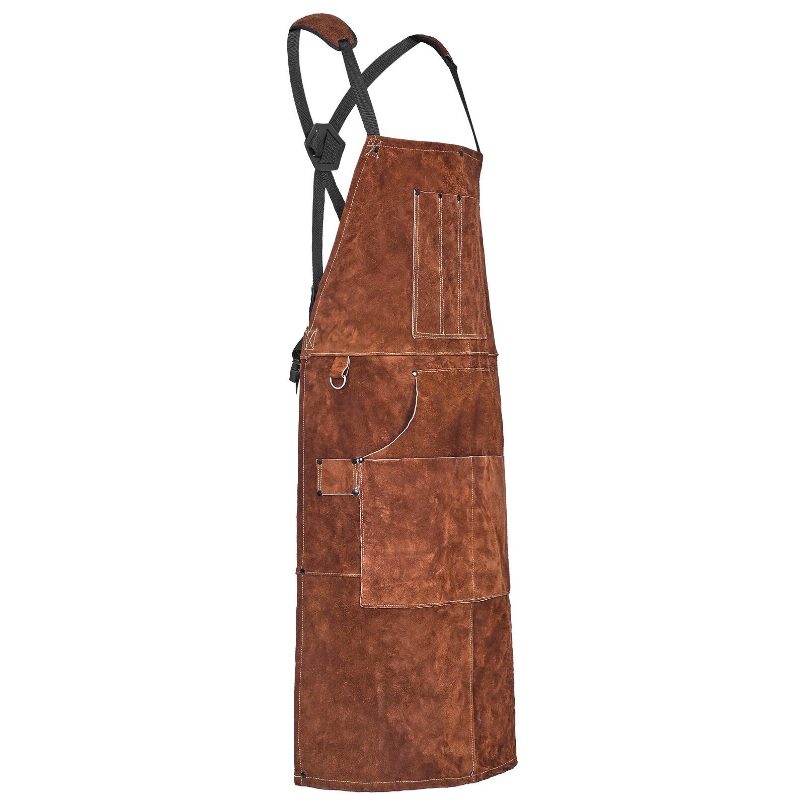 Alt View 5. VEVOR - Leather Welding Work Apron, Heavy Duty Cowhide Flame Resistant Welding Apron, Heat-Resistant Blacksmith Welder Aprons - Brown.