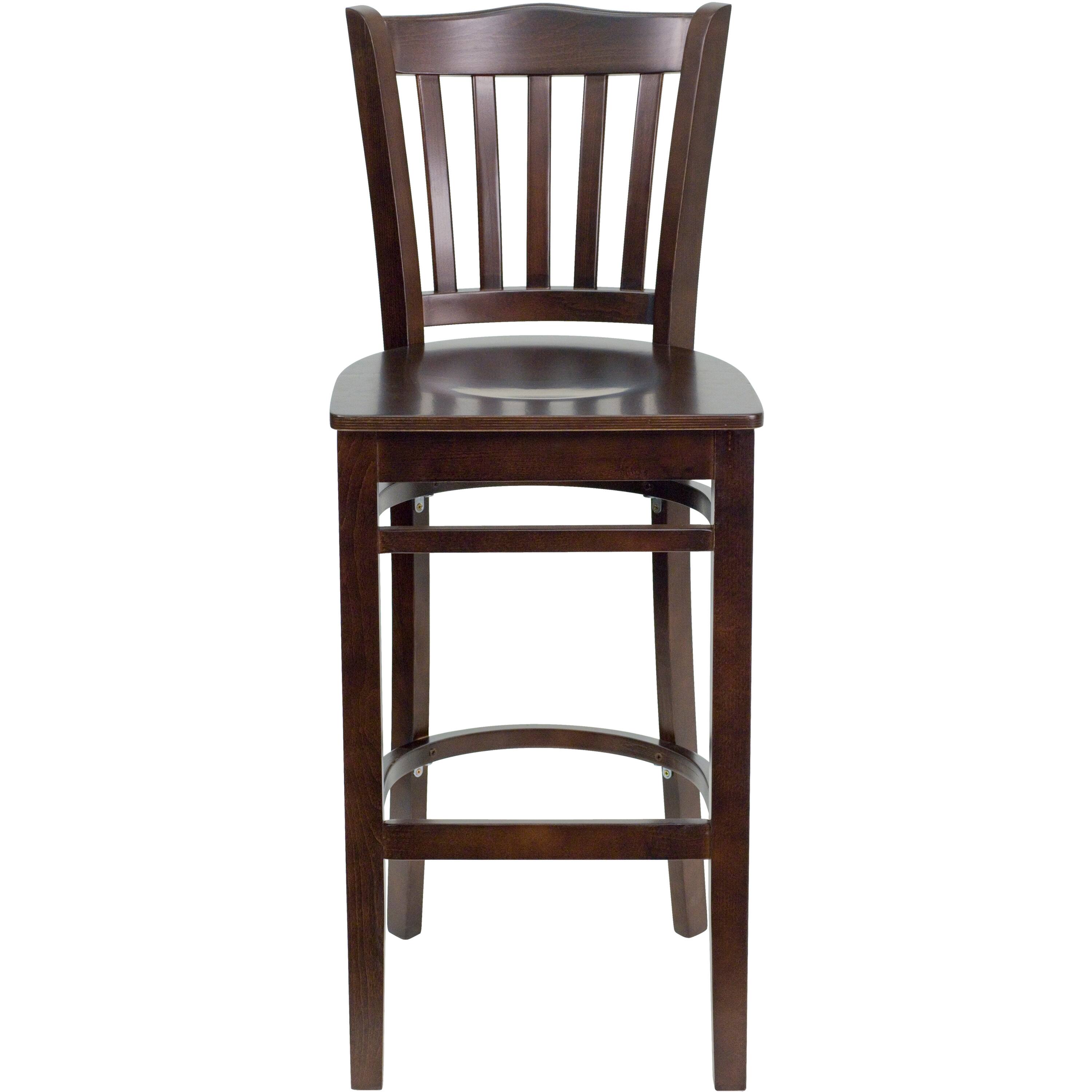Alt View 5. Emma + Oliver - Vertical Slat Back Wooden Restaurant Dining Barstool - Walnut Wood Seat/Walnut Wood Frame.
