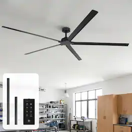 Parrot Uncle - 84" Industrial Extra Large Commercial HVLS IPX4 Ceiling Fan without Light, Reversible DC Motor, 5 Aluminum Blades - Black