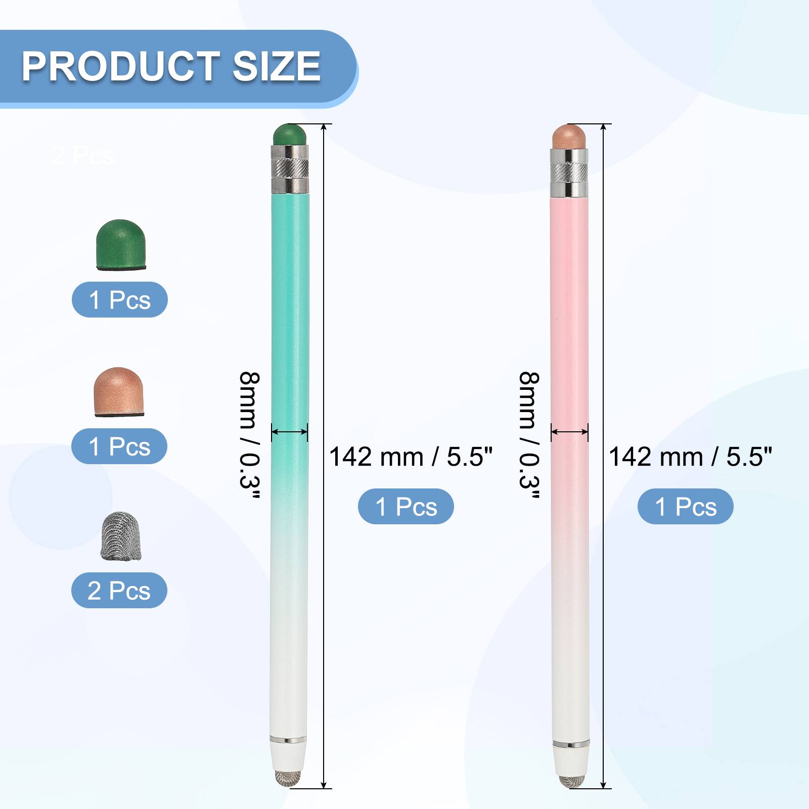 PRODUCT SIZE

- 1 Pcs: 8mm / 0.3"
- 1 Pcs: 142 mm / 5.5"
- 2 Pcs